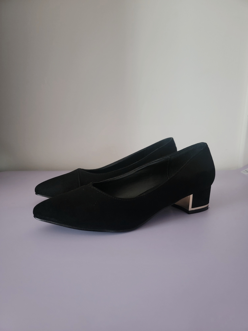 Versace 19V69 Italia Black Suede Gold Metallic Accent Block Heel Pumps - 6.5
